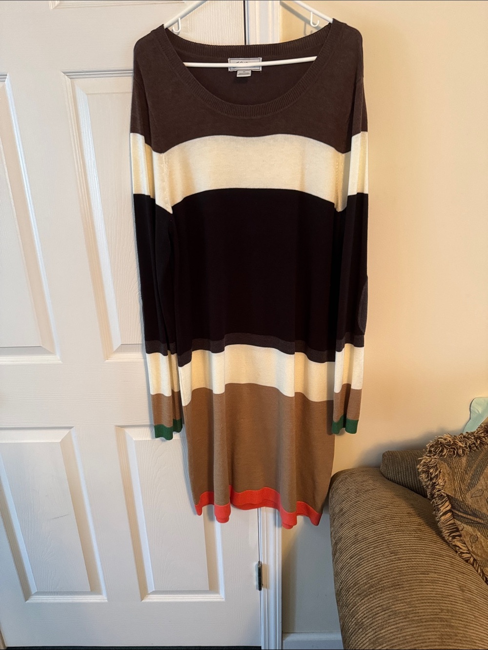 Striped Long Sleeve Knit Dress in Brown & Cream by Banana Republic